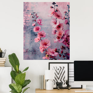 Affiche Fleurs roses en fleurs 