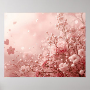 Affiche Fleurs roses esthétiques sur un mur de la Saint-Va