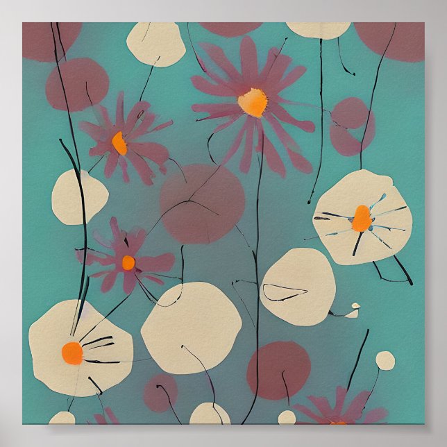 Affiche Fleurs roses et blanches rétro (Devant)