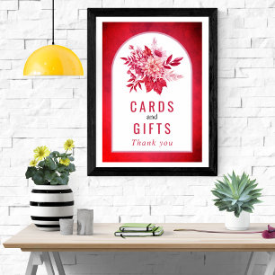 Affiche Fleurs roses et rouges et mariage de feuillage