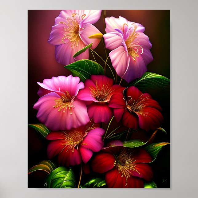 Affiche Fleurs roses et rouges vibrantes (Devant)