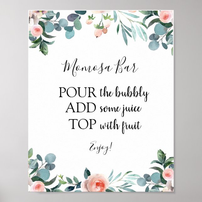 Affiche Fleurs roses et verdure Panneau de boisson Momosa  (Devant)