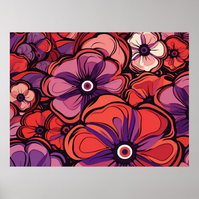 Affiche Fleurs roses et violettes (Devant)