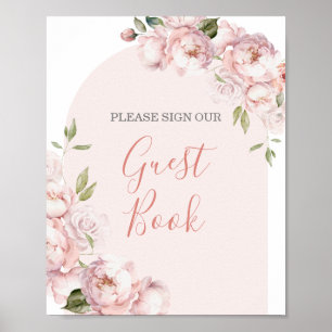 Affiche Fleurs Roses Fille Bébé En Fleur Livre D'Invité