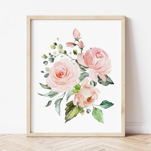 Affiche Fleurs roses, Fleurs Aquarelles, Nourriture pour f (Créateur téléchargé)