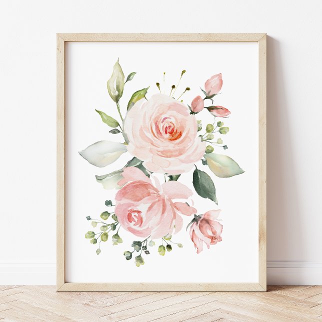 Affiche Fleurs roses, Fleurs Aquarelles, Nourriture pour f (Créateur téléchargé)