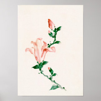 Affiche Fleurs roses, Hokusai Art Japonais