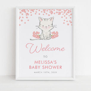 Affiche Fleurs roses Kitten Fille Baby shower Bienvenue