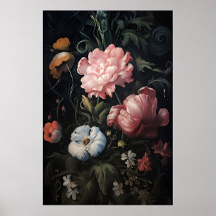 Affiche Fleurs roses magiques dans un jardin, botanique so