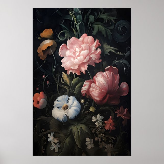 Affiche Fleurs roses magiques dans un jardin, botanique so (Devant)