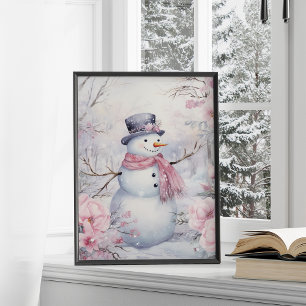 Affiche Fleurs roses motoneiges d'hiver mignonnes
