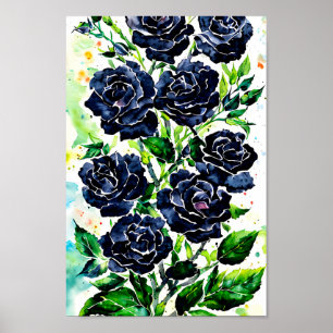 Affiche Fleurs Roses noires Goth Art peinture aquarelle