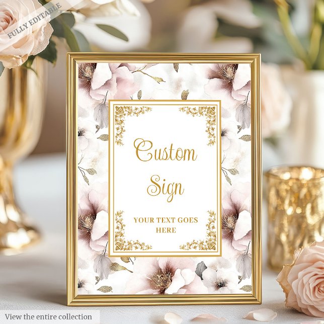 Affiche Fleurs roses poussiéreuses simples et mariage doré (Simple dusty pink flowers and gold wedding custom Poster )