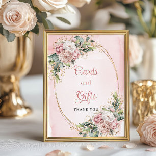 Affiche Fleurs roses poussiéreuses tendance Cartes et cade