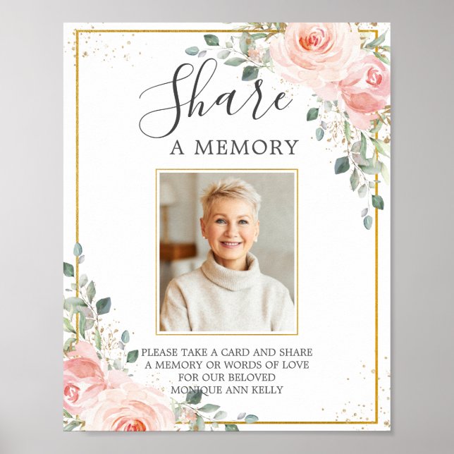 Affiche Fleurs roses rose Blush Photo Funérailles Partagez (Devant)