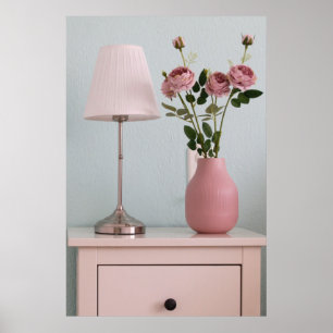Affiche Fleurs   Roses rose pâle sur le stand de nuit