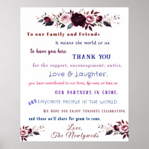 Affiche Fleurs Roses Rouges Roses Merci pour le Mariage Am