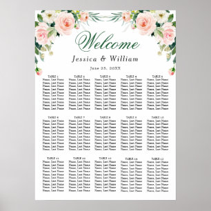 Affiche Fleurs roses rousses 15 Tables Mariage GRAPHIQUE D
