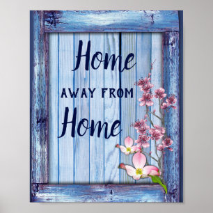 Affiche Fleurs roses sur la texture de bois bleu