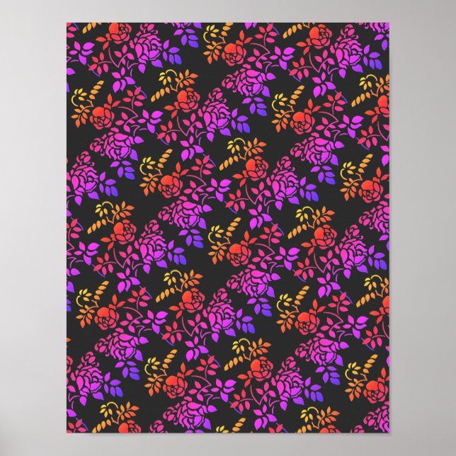 Affiche Fleurs Roses tendues Design de couleurs Abstraites (Devant)