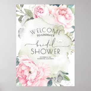 Affiche Fleurs roses vintage aquarelle Baby Shower de mari