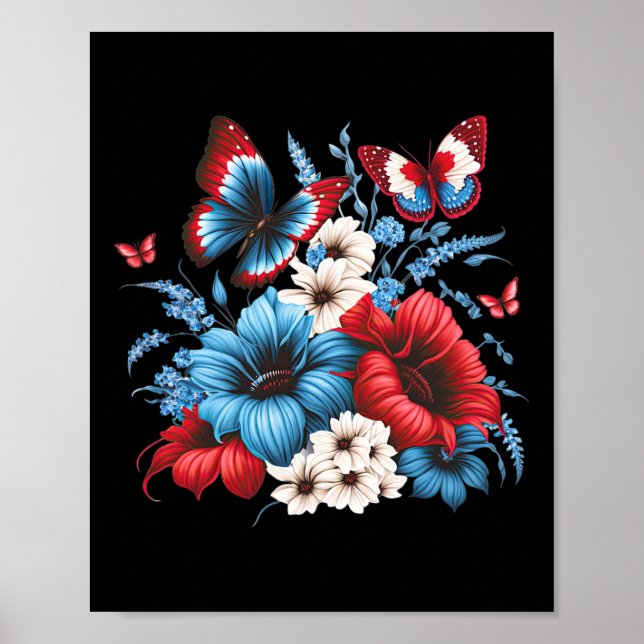 Affiche Fleurs - Rouge Blanc Et Bleu 4 juillet Patriotique (Devant)