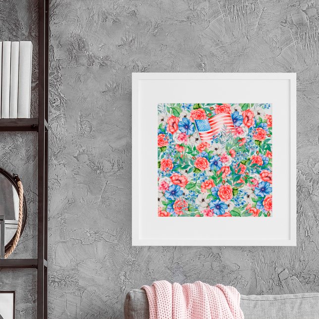 Affiche Fleurs Rouge Blanc Et Bleu 4 juillet Patriotique (Créateur téléchargé)