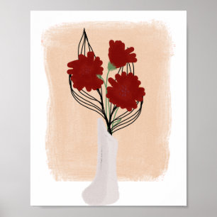 Affiche Fleurs rouges dans Vase Hand Drawn Art