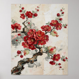 Affiche Fleurs rouges Peinture à l'huile de branche de gre