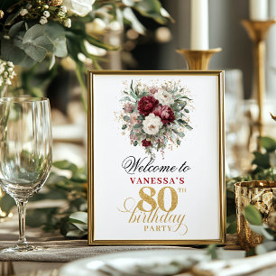 Affiche Fleurs rouges profondes pour 80e anniversaire 8x10