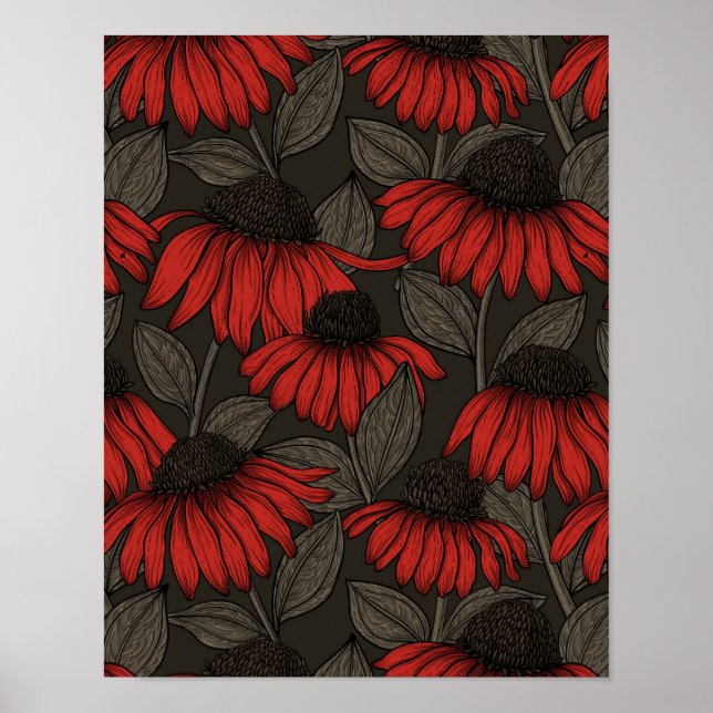 Affiche Fleurs rouges sur marron (Devant)