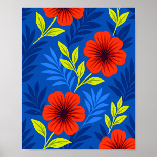 Affiche Fleurs rouges vermillon audacieuses avec des feuil