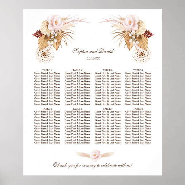 Affiche Fleurs Rougies Pampas Mariage en herbe Carte de si (Devant)