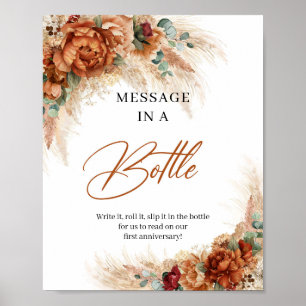 Affiche Fleurs rouillées cuivrées tropicales Message dans