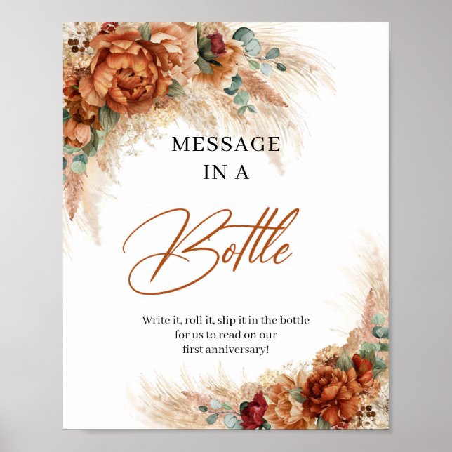 Affiche Fleurs rouillées cuivrées tropicales Message dans  (Devant)