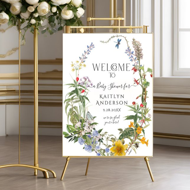 Affiche Fleurs sauvages aquarelle floral Bienvenue Baby Sh (Créateur téléchargé)