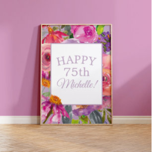 Affiche Fleurs sauvages aquarelles rose violet Joyeux 75e