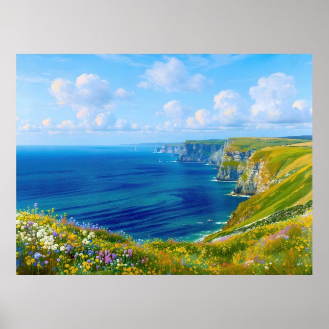 Affiche "Fleurs sauvages au-dessus de la mer" - Un paysage (Devant)
