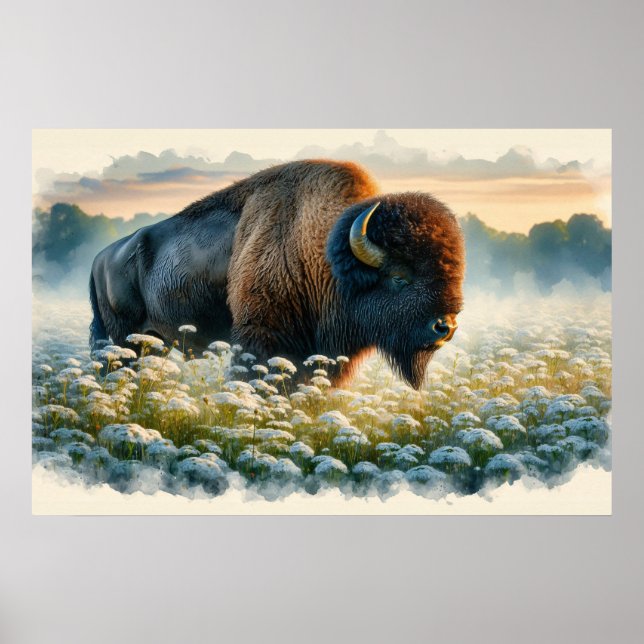 Affiche Fleurs sauvages blancs de bison aquarelle (Devant)