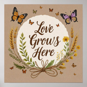 Affiche Fleurs sauvages bohèmes, papillons, blé