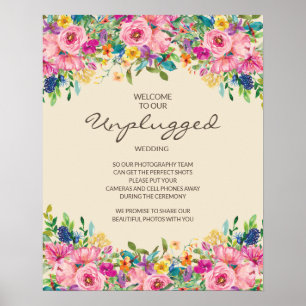 Affiche Fleurs sauvages colorées rose bleu jaune non branc