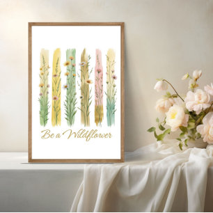 Affiche Fleurs sauvages coup de pinceau aquarelle vert or