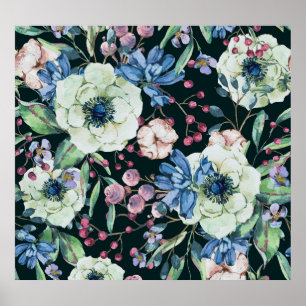 Affiche Fleurs sauvages d'anémones : Motif d'aquarelle Vin