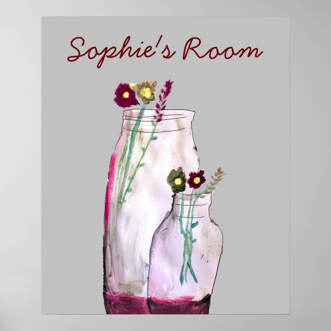 Affiche Fleurs sauvages d'aquarelle Whimsical en vase (Devant)