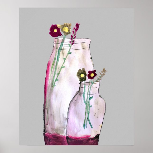 Affiche Fleurs sauvages d'aquarelle Whimsical en vase (Devant)