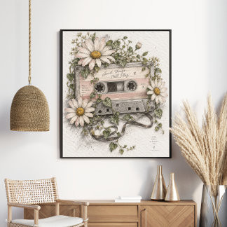 Affiche Fleurs sauvages de cassette vintage Musique rétro
