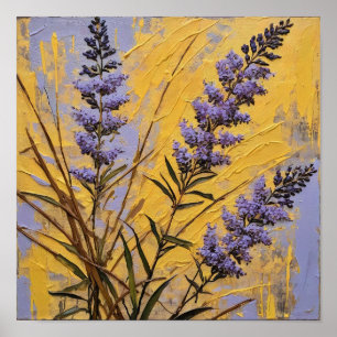 Affiche Fleurs sauvages de lavande sur fond doré texturé