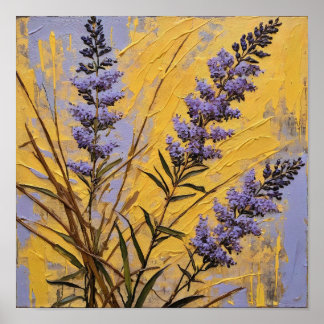 Affiche Fleurs sauvages de lavande sur fond doré texturé