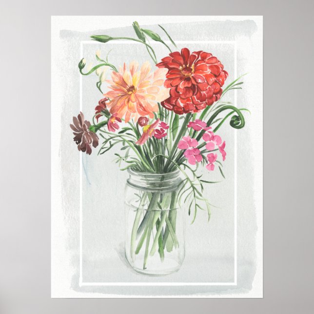 Affiche Fleurs sauvages d'été - Rose & Rouge (Devant)