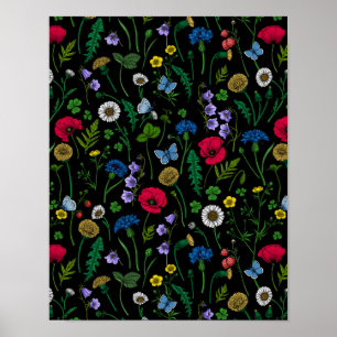 Affiche Fleurs sauvages en noir